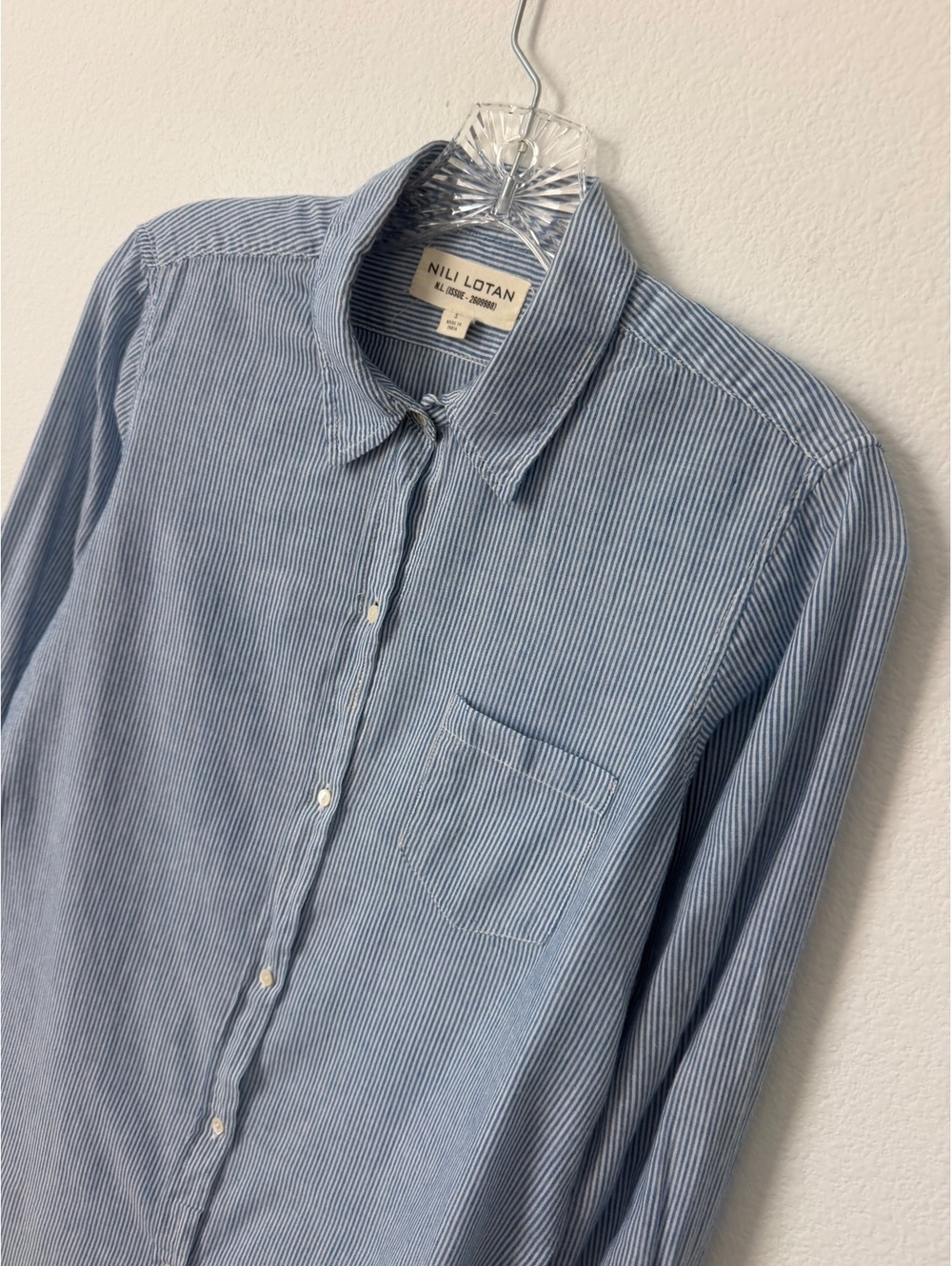 Nili Lotan Blue/White Striped Long Sleeve Button Up 100% Cotton Shirt Size S - Picture 3 of 8